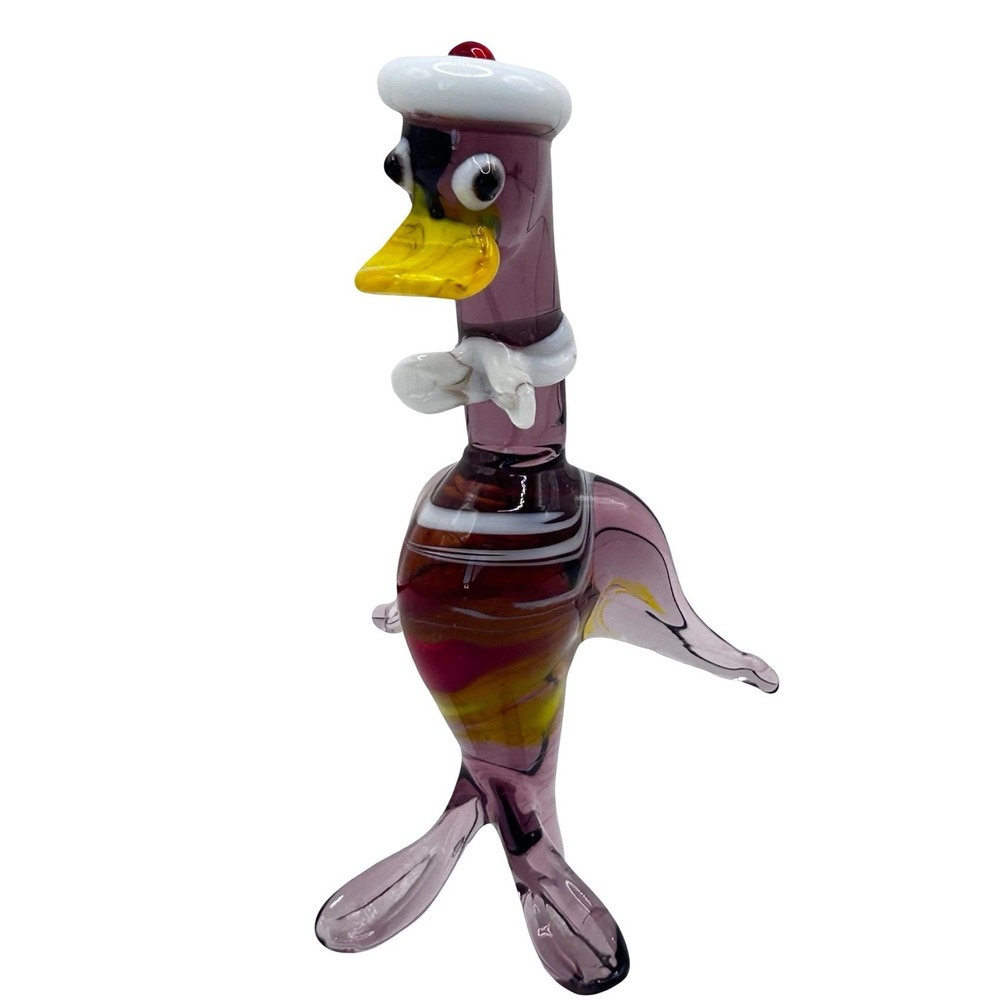 Vintage Murano Style Art Glass Sailor Duck Figurine 3.5 IN Hand Blown